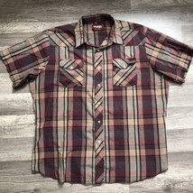 Wrangler Western Shirt Mens XL Pearl Snap Plaid Red Short Sleeve VTG Pocket - $18.00