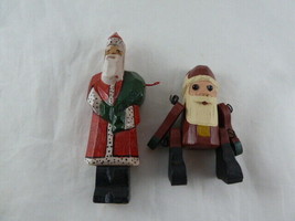 Hand Carved Wooden Santa Ornaments 3.5" & Midwest 5"  - $14.84