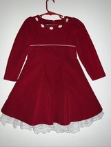 Vtg JENNY ANNIE DOTS  GIRLS 5 Red Velvet DRESS Long Sleeved USA - $19.79