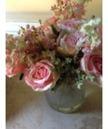 pink Silk Floral Arrangement Is Attached Within The Glass Of The Vase - £23.58 GBP