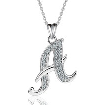 100% 925 Sterling Silver Capital Letter Shiny Crystal Pendant Necklace Jewelry C - £28.53 GBP