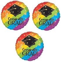 3 Pack 17&quot; Graduating Celebrate &#39;Congrats Grad!&#39; Foil Balloons - Rainbow - £10.16 GBP