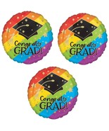 3 Pack 17&quot; Graduating Celebrate &#39;Congrats Grad!&#39; Foil Balloons - Rainbow - £10.16 GBP