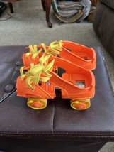 Vtg Ideal Orange Plastic Metal Tie On Kids Roller Skate Toy Adjustable  1970s - $9.90