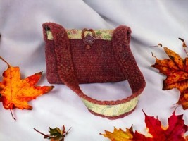 Boho Knit Burgundy Floral Lined Handmade Purse Button Closure - £34.20 GBP