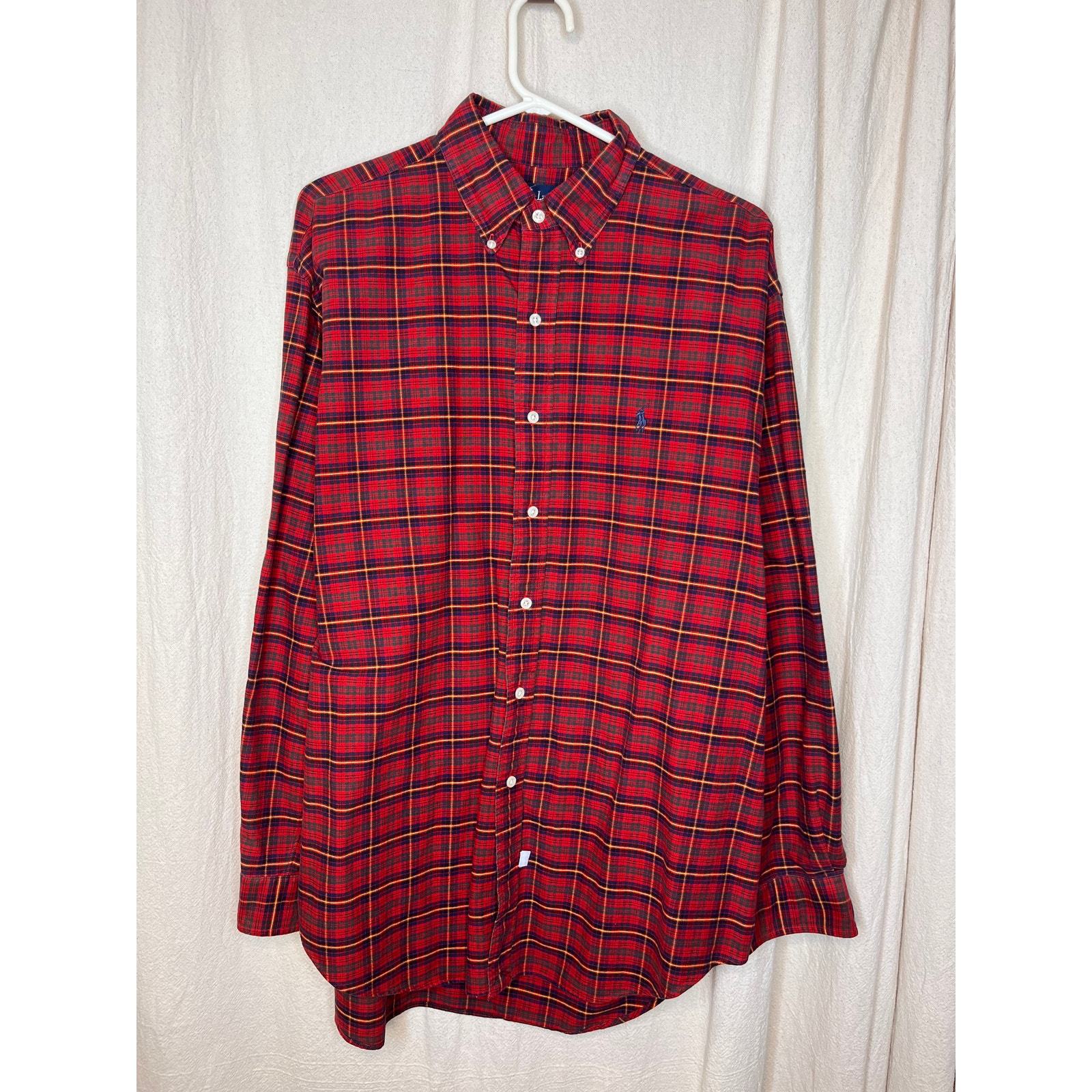 1990s Ralph Lauren Red Christmas Plaid Quiet Luxury Old Money Oxford Shi... - $28.00