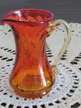 Pilgrim Hand Blown Swirl Glass Vase/pitcher Ruffle Edge applied Handle amberina - £11.03 GBP
