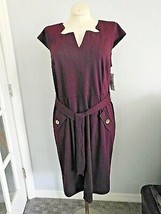 SHARAGANO Woman Stretch Oxblood Plum Shirt Dress 14W NWT HW4F351F2 Sleev... - £31.30 GBP