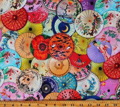 Cotton Parasols Umbrella Tops Asian Geishas Cranes Fabric Print by Yard D775.15 - £11.95 GBP