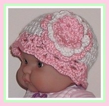 Baby Girls Flapper Hat, Pink And White Cloche For Baby Girls, Pink White Flapper - $12.00