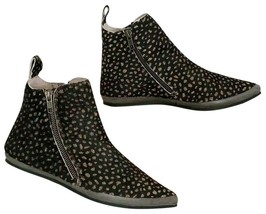 Free People Black Melrose Ankle Boots Leopard Haircalf Side Zippers Sz 6.5 Nib - £78.21 GBP