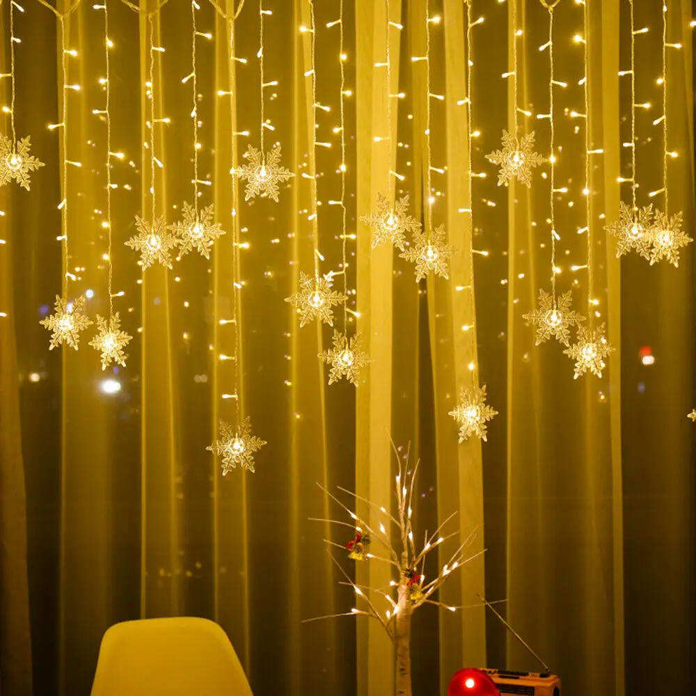 3.2M New Christmas Curtain Snowflake Decoration LED String Lights 2020 Flashing  - £62.17 GBP