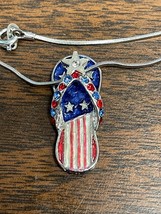 American Flag USA Flip Flop Beach Sandal Flower Charm Enamel Pendant Necklace - £7.56 GBP