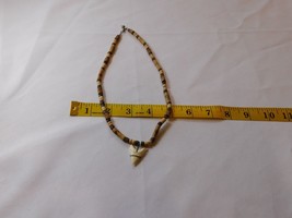 shark tooth necklace beads beaded silver tone 18in brown ivory - $22.76