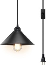 Plug In Pendant Light Fixture Vintage Black Industrial Hanging Kitchen Metal Bar - £23.19 GBP