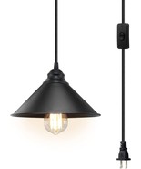 Plug In Pendant Light Fixture Vintage Black Industrial Hanging Kitchen M... - £23.25 GBP