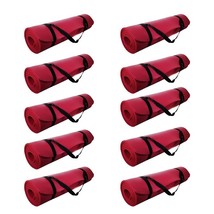 Lot of 10: Yoga mat 72x24&quot; Extra Thick Exercise Gym Fitness Mat + Strap - Red - £86.56 GBP