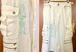 RARE ~ Da-Nang SOLDOUT!  White 100% Silk Cargo Embroidered Capris Shorts  -XS-S - £104.23 GBP