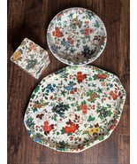 Lot-3 Vtng Daher Decorated Ware Tin Metal Floral Tray Bowl &amp; Box 11101 E... - €38,52 EUR