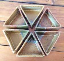 Japanese Signed Joi Stoneware Triangular Set 6 Serving Bowls Art Studio ... - $149.99