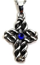 Cross Necklace Pendant Celtic Knot Interlaced Cross Blue CZ 18&quot; Chain - £6.46 GBP