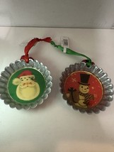 Set Of 2 Hallmark Inspirations Christmas Ornaments Santa Snowman Metal Pie Pan - £7.58 GBP