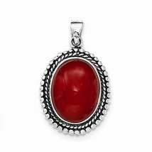 New Antiqued Red Agate Solitaire Pendant Real Solid .925 Sterling Silver - £26.65 GBP