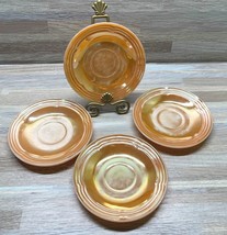Vintage Fire King Iridescent 3 Bands Peach Lustre Saucers Lot of 4 - £13.23 GBP