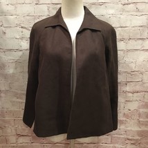 TALBOTS Petite Medium Irish Linen Blazer Jacket Open Front 3/4 Sleeve Dark Brown - £30.84 GBP