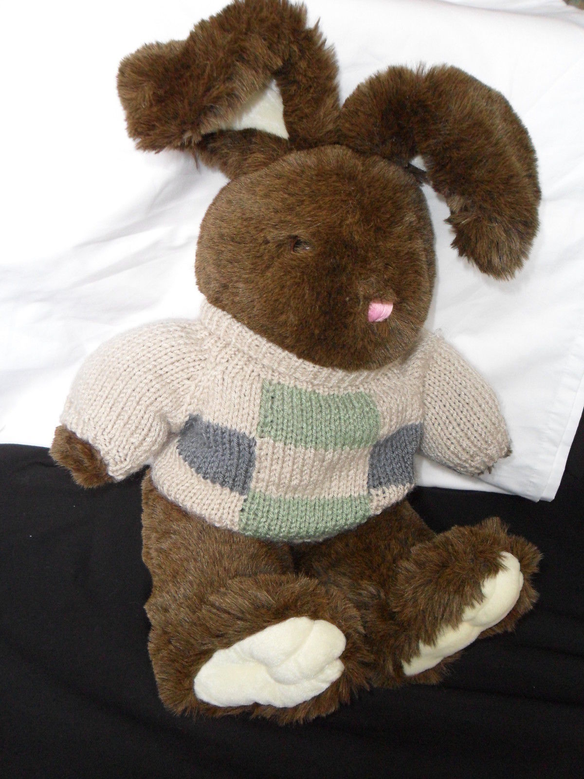 DAN DEE Collectors Choice Bunny/Rabbit Plush w/sweater Green, Blue & Beige 21" - $28.69