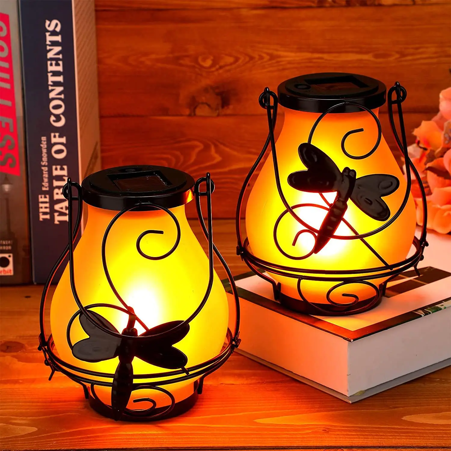 Flickering Flame Fire  Solar Led Garden Lantern Lamp Light Waterproof Hummingbir - £78.93 GBP