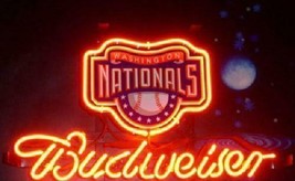 Budweiser Washington Nationals Neon Sign 14&quot;x10&quot; Beer Bar Light Artwork Man Cave - £67.55 GBP