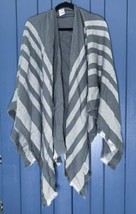 Womens Gray Striped Sweater Shawl Fringe Trim Boho Hippie Peasant Cottag... - $14.85