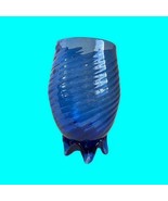 Vintage Cobalt Blue Hand Blown Footed Vase Rough Pontil Swirled Art Glass  - £21.61 GBP