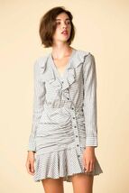 NWT Veronica Beard Kai Swiss Dot Stripe Ruffled Shirt Dress 0 $495 - $202.09 CAD