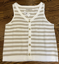 NEW LOFT Women’s Striped Button V-neck Sweater Tank Top Size Large NWT - £26.83 GBP