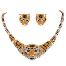 Tiger Necklace Earrings For Women Animal Choker Collier Femme Jewelry Set Crysta - £54.97 GBP
