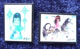 2 Young Native American Indian Children DeGrazia Design Wood Fridge Magnets  - £9.50 GBP