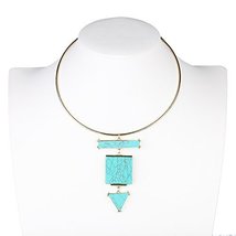 Gold Tone Choker Necklace with Faux Turquoise Pendant - £21.64 GBP