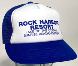 Rock Harbor Resort Hat-Lake of the Ozarks-Sunrise Beach MO-Blue White-VTG - $19.00