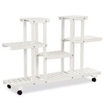 4-Tier Wood Casters Rolling Shelf Plant Stand - Color: White - £142.17 GBP