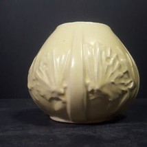 McCoy Pottery 1940s Butterfly Line pale Yellow Ivy embossed vase art deco - $76.22
