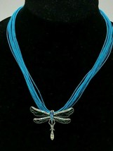 Jeweled Dragonfly Cloisonne Pendant Necklace Silver Tone Alligator Clasp  - £19.38 GBP
