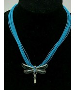 Jeweled Dragonfly Cloisonne Pendant Necklace Silver Tone Alligator Clasp  - $24.18