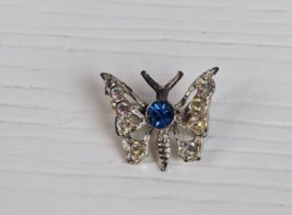 Silver Tone Blue and white Aurora rhinestone Butterfly Pin Brooch - £7.90 GBP