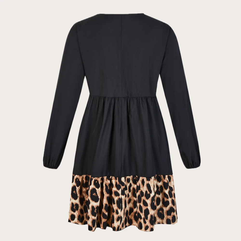 Sporting Women Plus Size 4XL Leopard Print Tunic Midi Shirt Dress 2022 Autumn La - £41.41 GBP