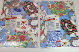 American Greetings Wrapping Paper Teacup Teapot All Occasion Wrap 2 Sheets NOS - £11.72 GBP