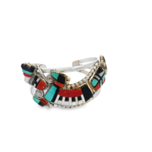 Vintage Sterling Silver Zuni Inlay Kachina Multi Stone Handmade Bracelet... - $395.01