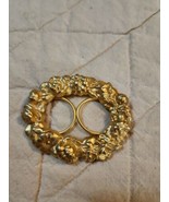 Vintage Victorian Revival Brass Repousse Floral Hinged Double Scarf Clip - $34.53 CAD
