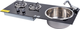 Boat RV 2 Burner Gas Sink Stove Combo With Tempered Glass 790*340*150mm GR-216B - £477.57 GBP